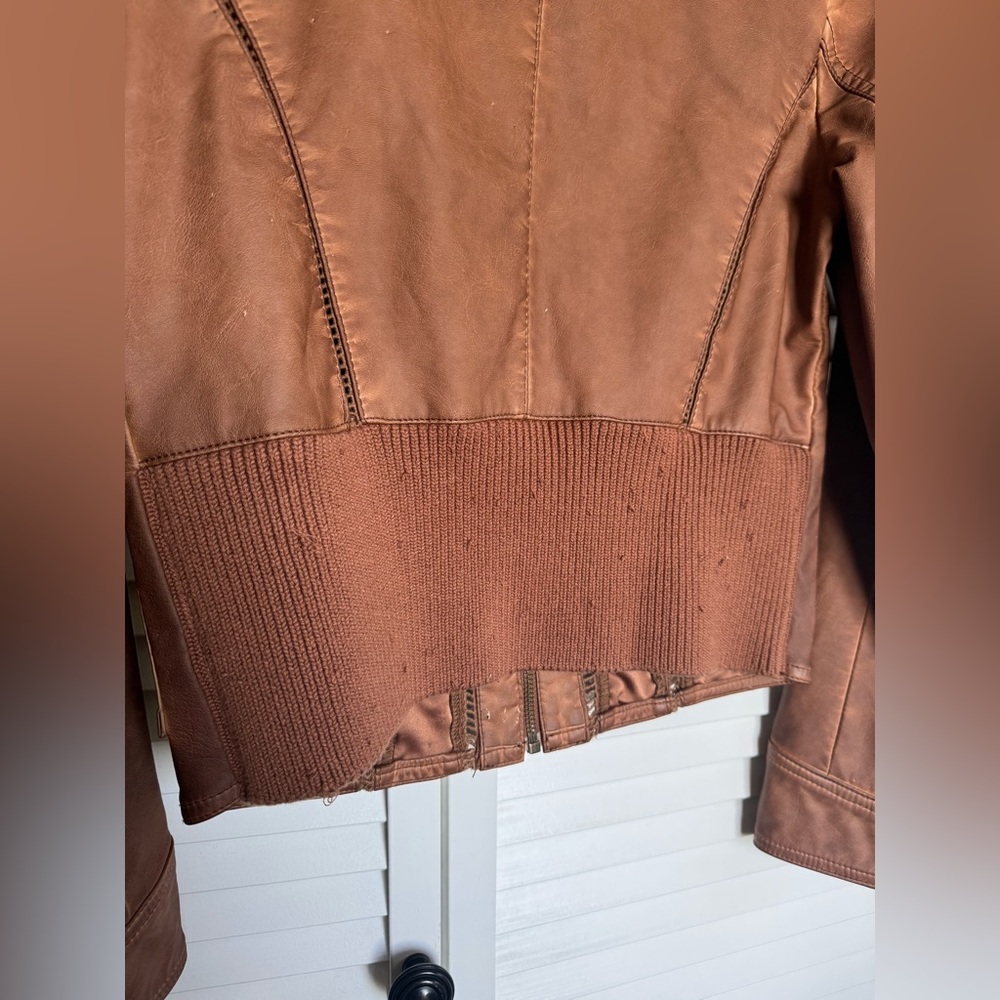 Hei Hei Anthropologie Brown Moto Jacket Petite Ribbed Hem Biker Full Zip | Small - Picture 7 of 10